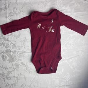 Carters One Piece Tee Shirt Size 6 Months Red Long Sleeve Christmas Theme
